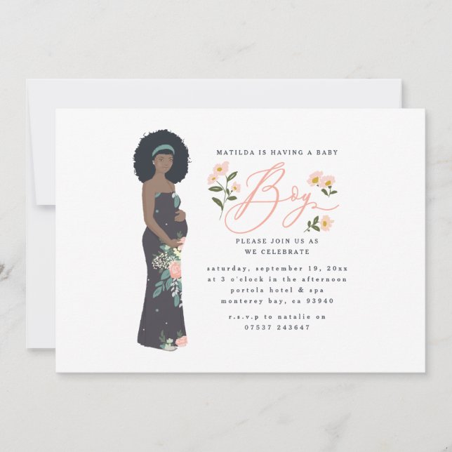 Carte Maman noire aux cheveux foncés pour être d'un garç (Devant)