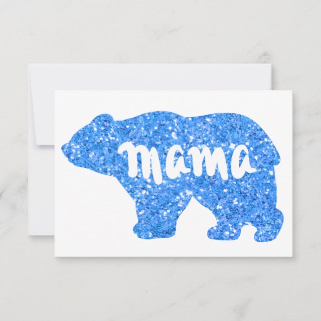 Carte Maman ours mignon design à paillettes bleues pour  (Devant)