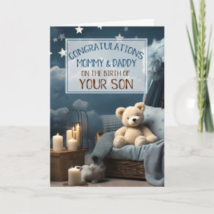 Carte Maman Papa Bleu Nouveau bébé Félicitations