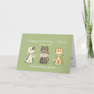 Carte Maman's Birthday 3 Chats de tous - noms personnali