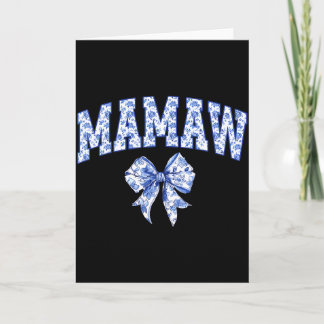 Carte Mamaw Coquette Toile Bleu Nœud Floral Famille Matc