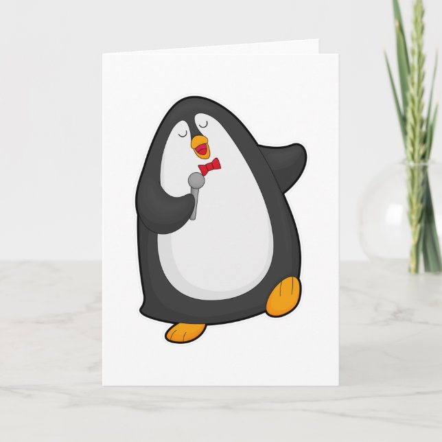 Carte Manchette de pingouin avec microphone et cravate (Devant)