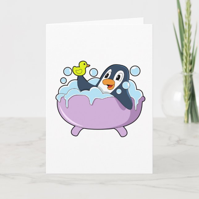 Carte Manchot dans la baignoire avec un canard (Devant)