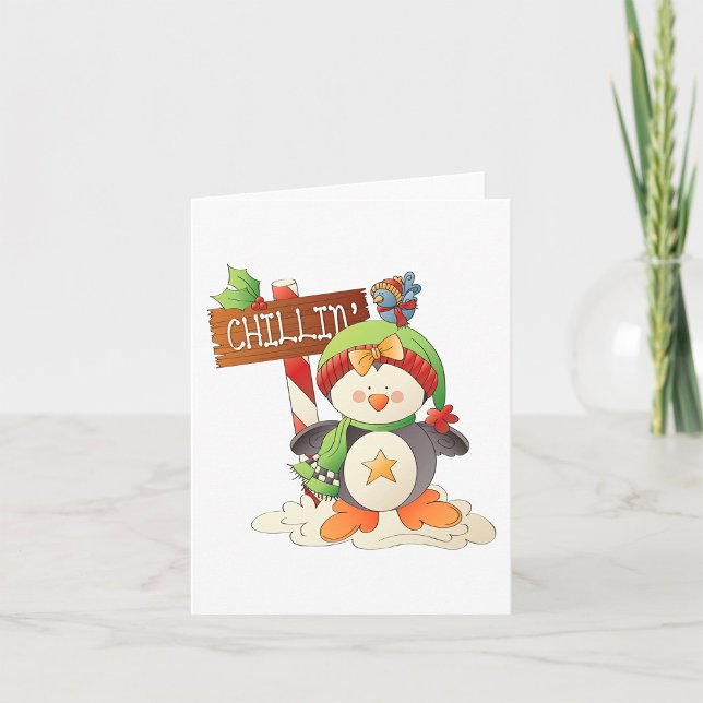 Carte Manchot d'hiver et oiseau s'éclatant Noël vacances (Créateur téléchargé)