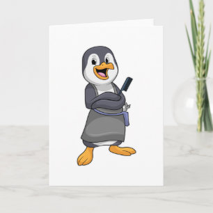 Carte Manchot en coiffeur avec peigne