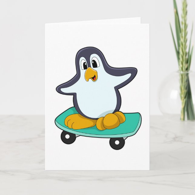 Carte Manchot en patineur sur skateboard (Devant)