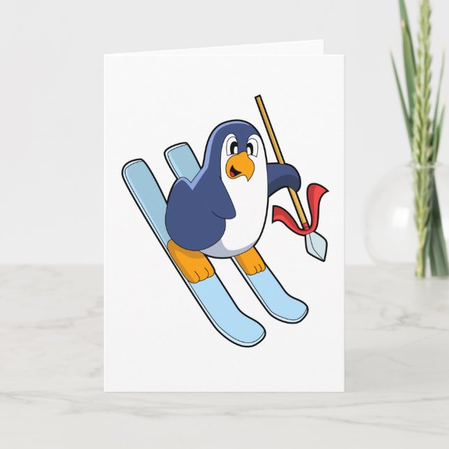 Carte Manchot en skieur avec ski (Devant)