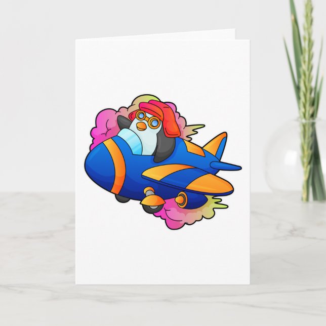 Carte Manchot en tant que pilote avec avion (Devant)