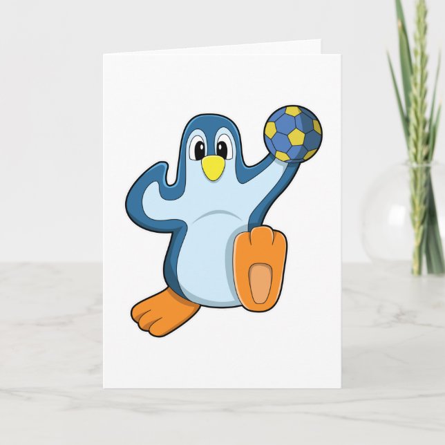 Carte Manchot joueur de handball avec ballon de handball (Devant)