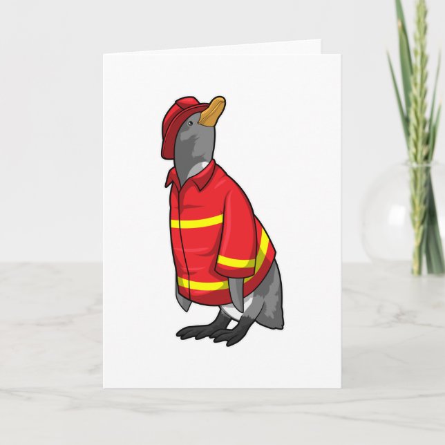 Carte Manchot pompier avec casque (Devant)