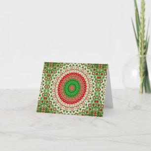 Carte Mandala de Fêtes Classique en Rouge, Vert et Or
