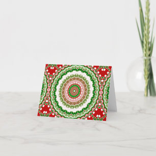 Carte Mandala de Noël en or rouge, vert et chaud