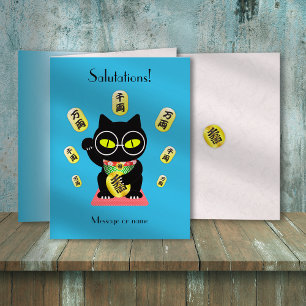 Carte Maneki Neko Lucky Polue Salutation pliée