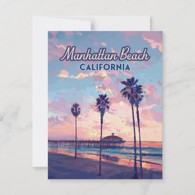 Carte Manhattan Beach California Los Angeles Retro Card (Devant)