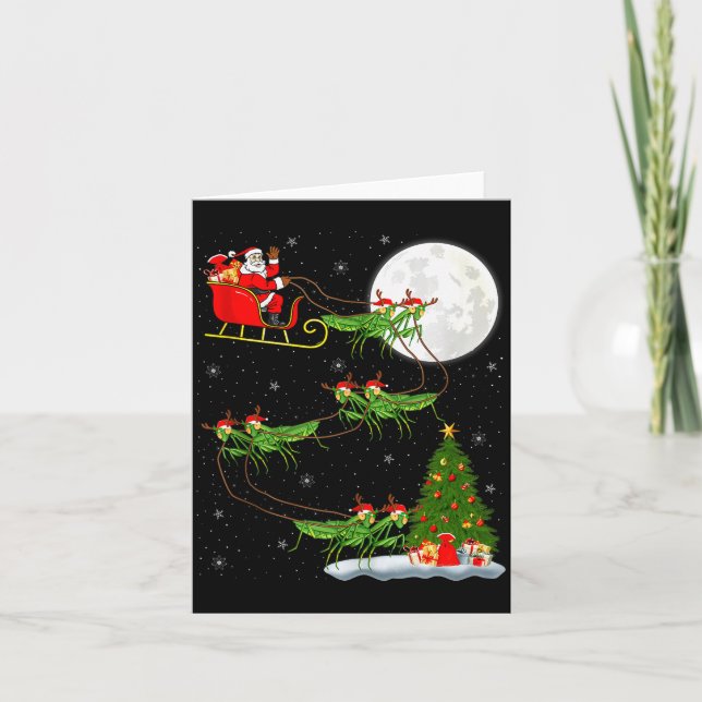 Carte Mantis Insect Père Noël Traîneau Volant Drôle Magi (Devant)