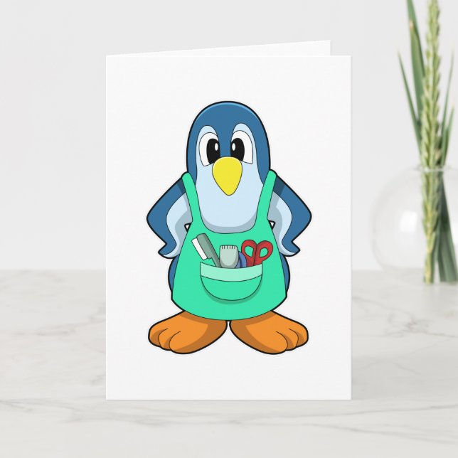 Carte Manucure pingouin avec ciseaux & rasoir (Devant)