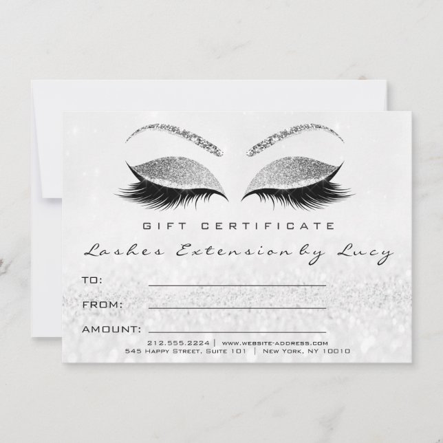 Carte Maquillage Argent Blanc Lash Certificat Cadeau Pai (Devant)