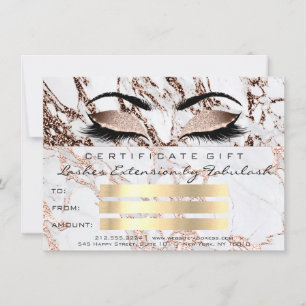 Carte Maquillage de marbre en cuivre Lash Certificat d'a