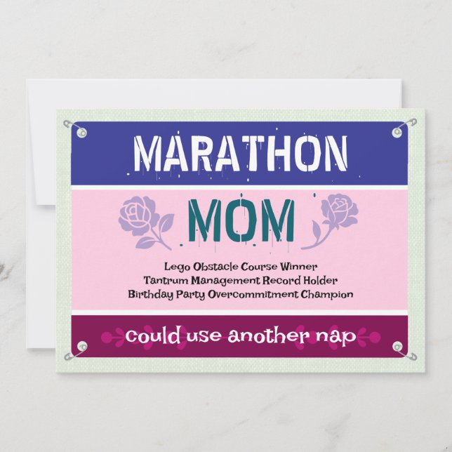 Carte Marathon marrant rose pour la fête des mamans (Devant)