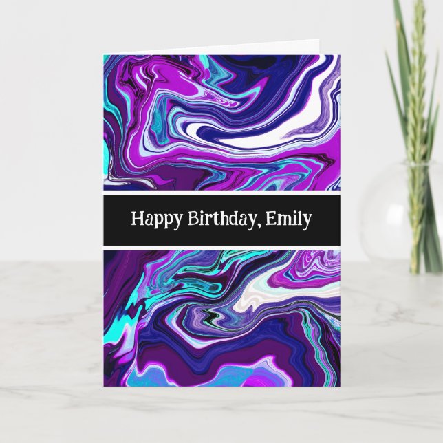 Carte Marbre Abstrait violet, bleu et Turquoise (Devant)