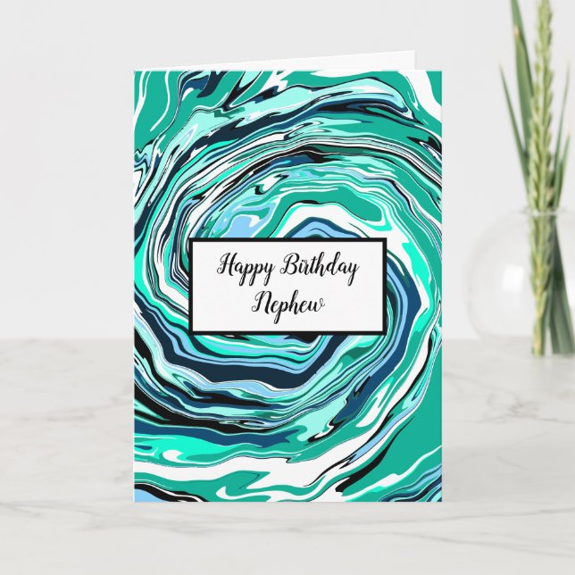 Carte Marbre bleu et bleu turquoise Nouvel anniversaire (Devant)