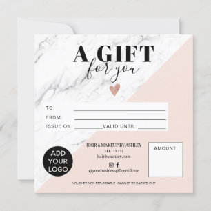 Carte Marbre rose bloc carré logo de certificat cadeau