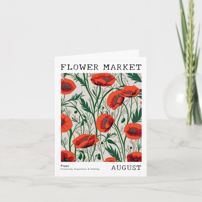 Carte Marché aux fleurs de pavot rouge Août Anniversaire (Devant)