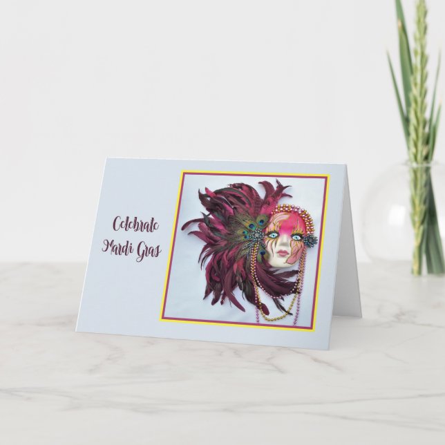 Carte Mardi Gras avec magnifique Masque (Devant)