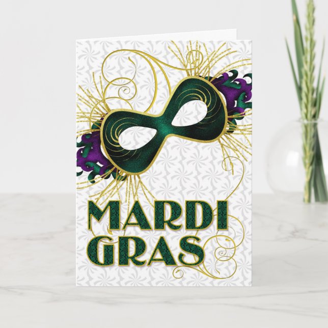 Carte Mardi Gras dans Violet Gold Green Masque (Devant)