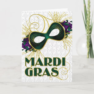 Carte Mardi Gras dans Violet Gold Green Masque