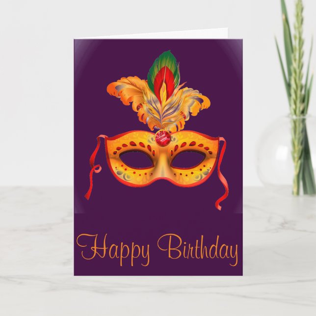 Carte Mardi gras de masque de mascarade de pourpre royal (Devant)
