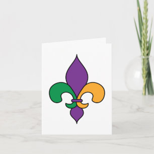 Carte Mardi Gras Fleur de Lis violet jaune vert