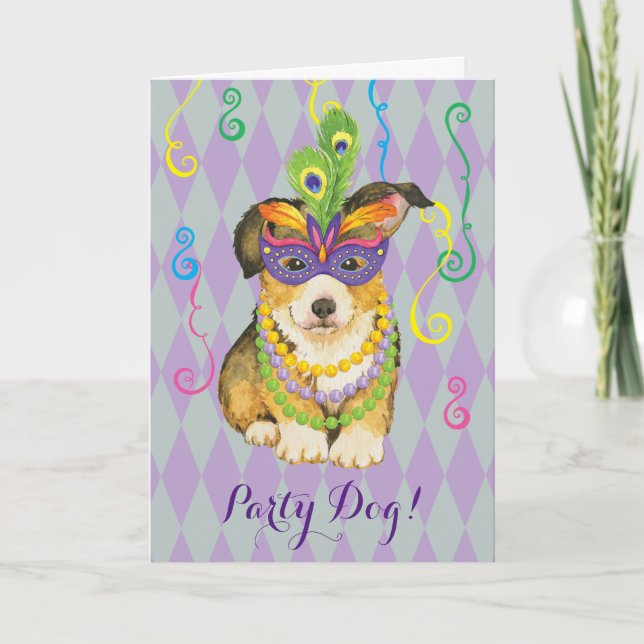 Carte Mardi Gras Pembroke Welsh Corgi (Devant)