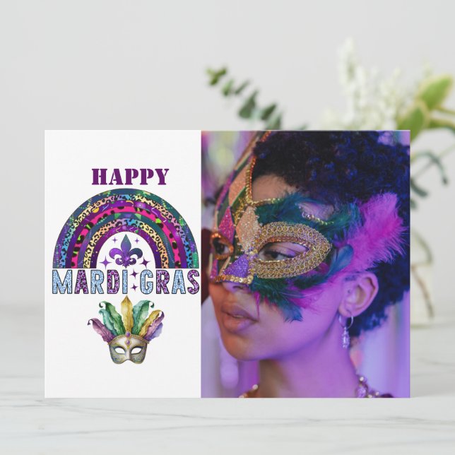 Carte Mardi Gras Rainbow et Masque (Debout devant)