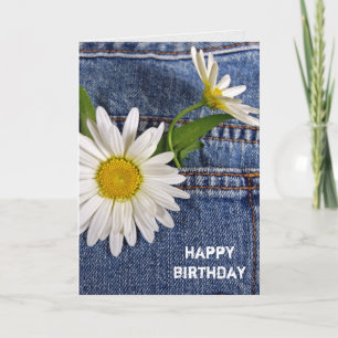 Carte marguerites blanches en jean bleu poche anniversai