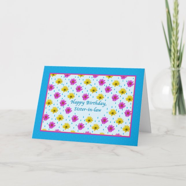 Carte Marguerites d'anniversaire, de belle-soeur, roses (Devant)
