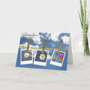 Carte Marguerites d'anniversaire en jeans bleus