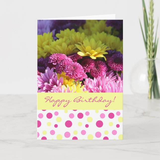 Carte Marguerites d'anniversaire, roses et jaunes (Devant)