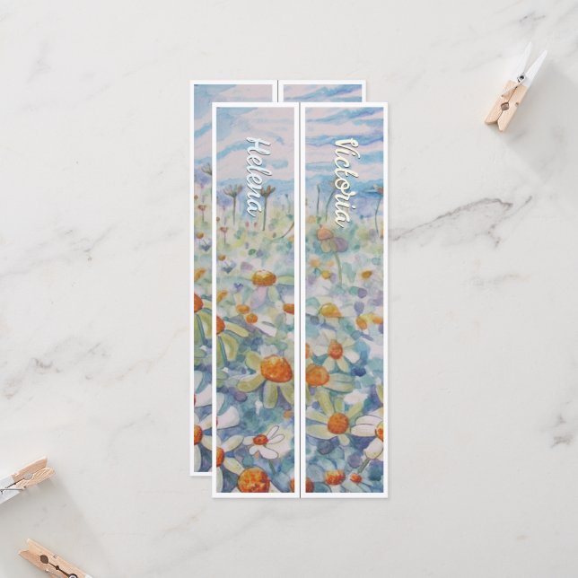 Carte Marguerites personnalisées avec nom Deux Signets (Devant/Arrière en situation)