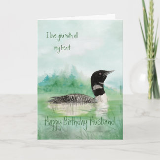 Carte Mari Anniversaire Amour mon coeur Loon Oiseau Art