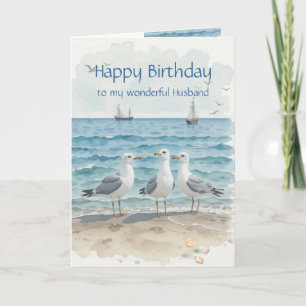 Carte Mari Anniversaire, Romantique, Plage Seagull, Rive