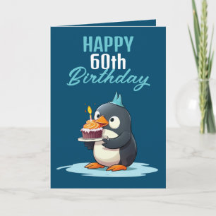 Carte Mari de pingouin bleu et blanc cool 60e anniversai