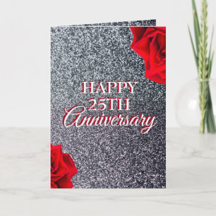 Carte Mari floral en argent chic 25e anniversaire