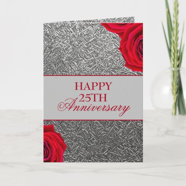 Carte Mari floral en argent décoratif 25e anniversaire (Devant)