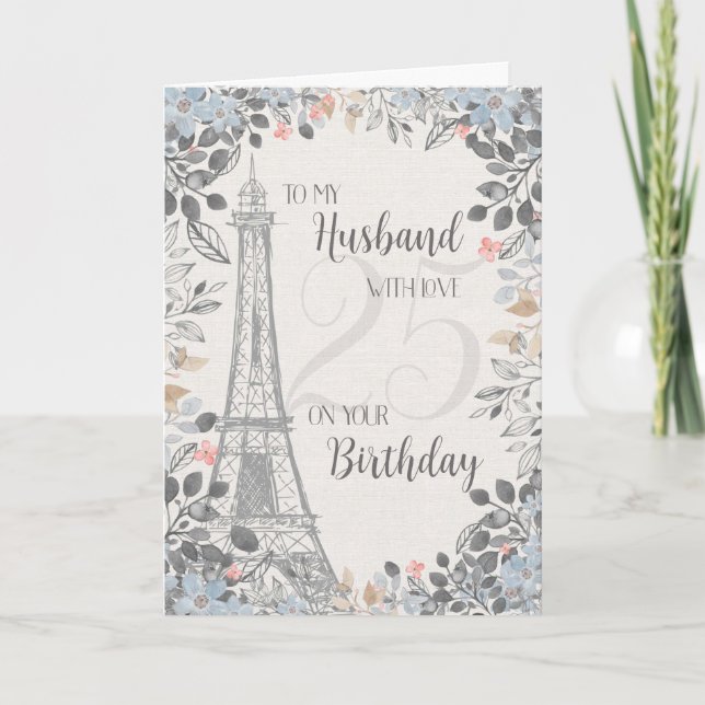 Carte Mari Romantique 25e anniversaire Tour Eiffel (Devant)
