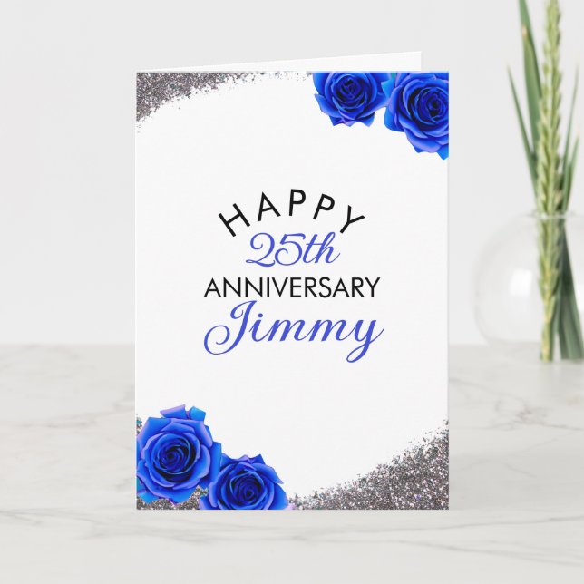 Carte Mari Rose moderne Silver Blue 25e anniversaire (Devant)