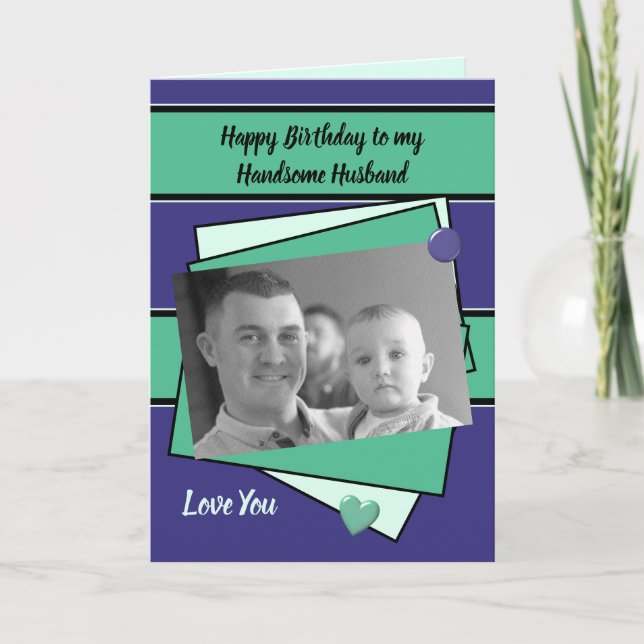 Carte Mari violet menthe vert d'anniversaire photo salua (Devant)