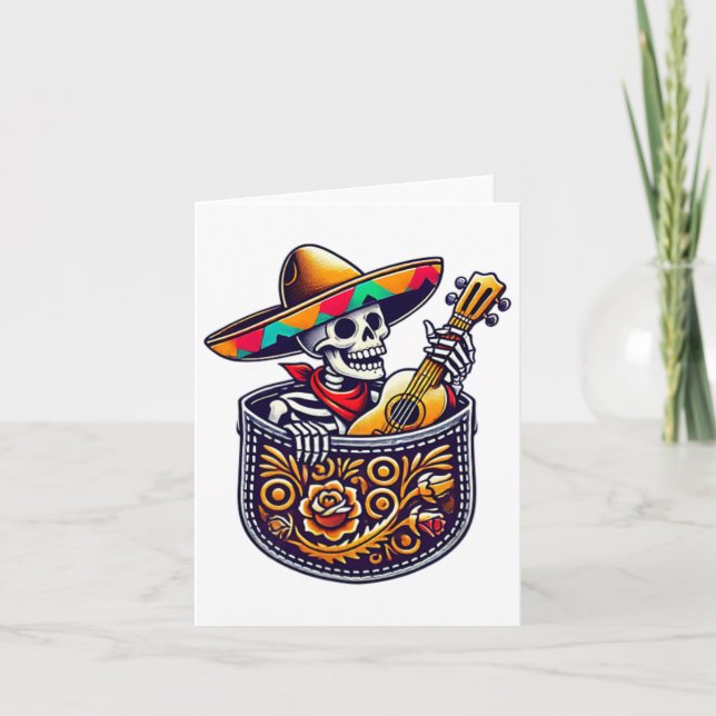 Carte Mariachi squelette amusant Guitare poche Cinco De  (Devant)