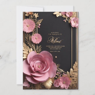 Carte mariage 3d couleur or rose noir