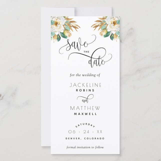 Carte Mariage à la moutarde blanche Sauvez la date Signe (Devant)